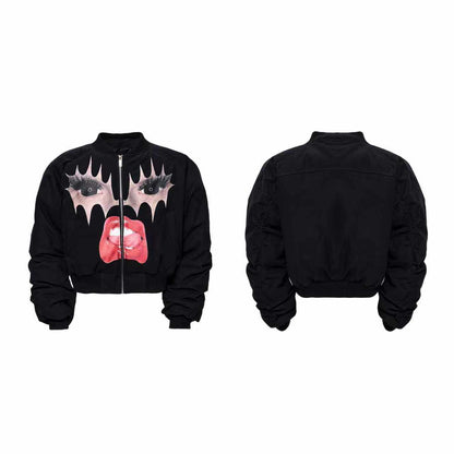 Red lip fun print thickened fleece baseball jersey jacket