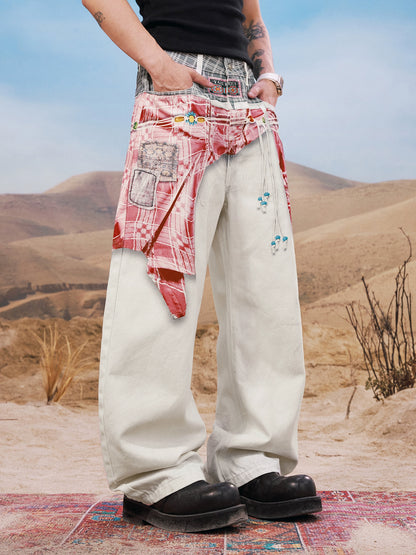 Ethnic Print Denim Pants