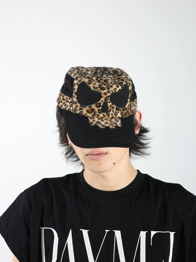 [PCCVISION] 3MAN0N kills leopard skull stitching embroidery vintage adjustable flat top curved brim hat