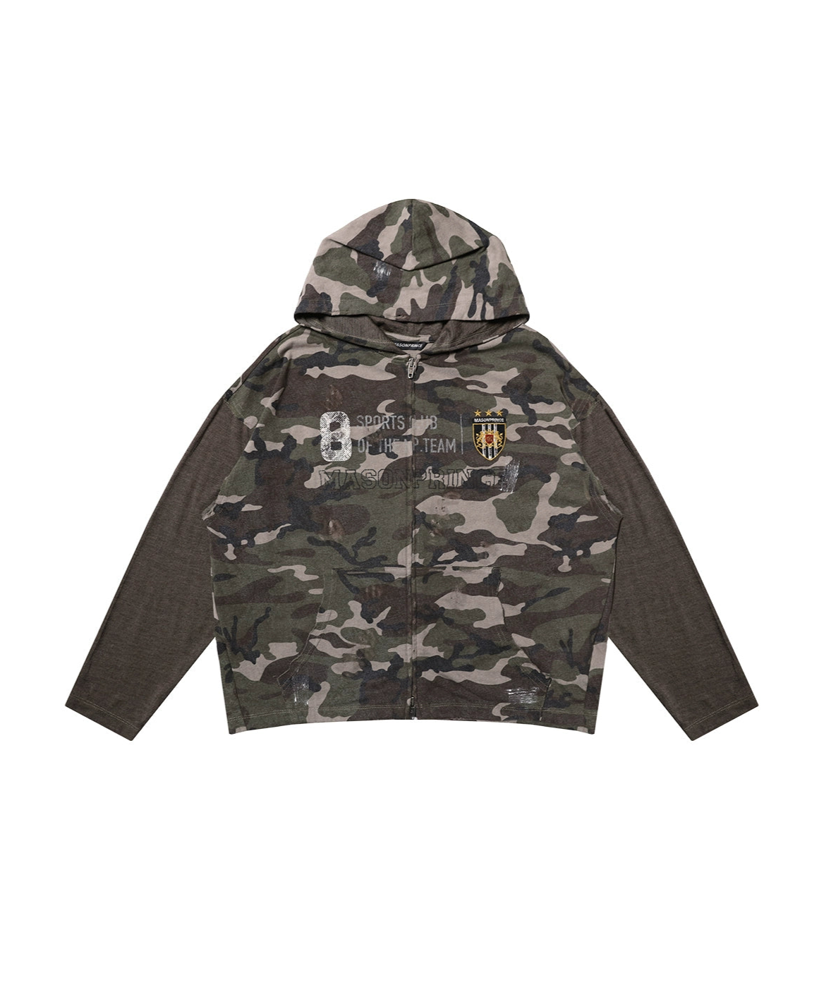 Camouflage Washed Zip Hoodie Army Green Unisex