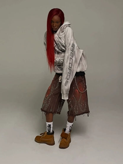 Flame Diamond Denim Shorts