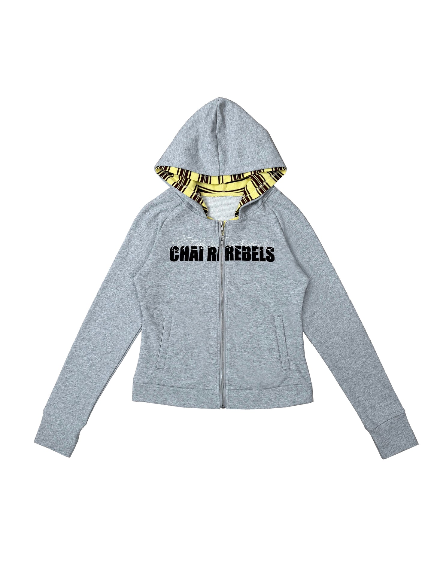 Star Embroidered Contrast Stripe Fake Two-Piece Zip Hoodie