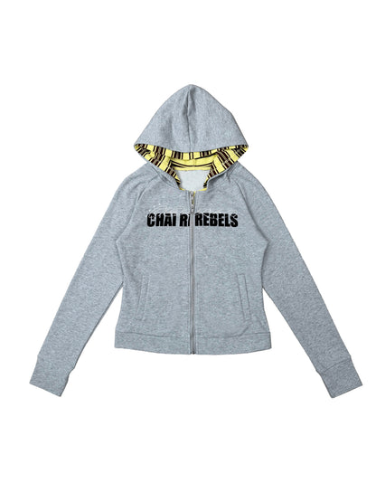 Star Embroidered Contrast Stripe Fake Two-Piece Zip Hoodie