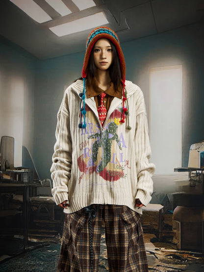 Vintage Casual Contrast Mid High Neck Zipper