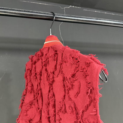 Trendy red zipper panel vest loose street vest