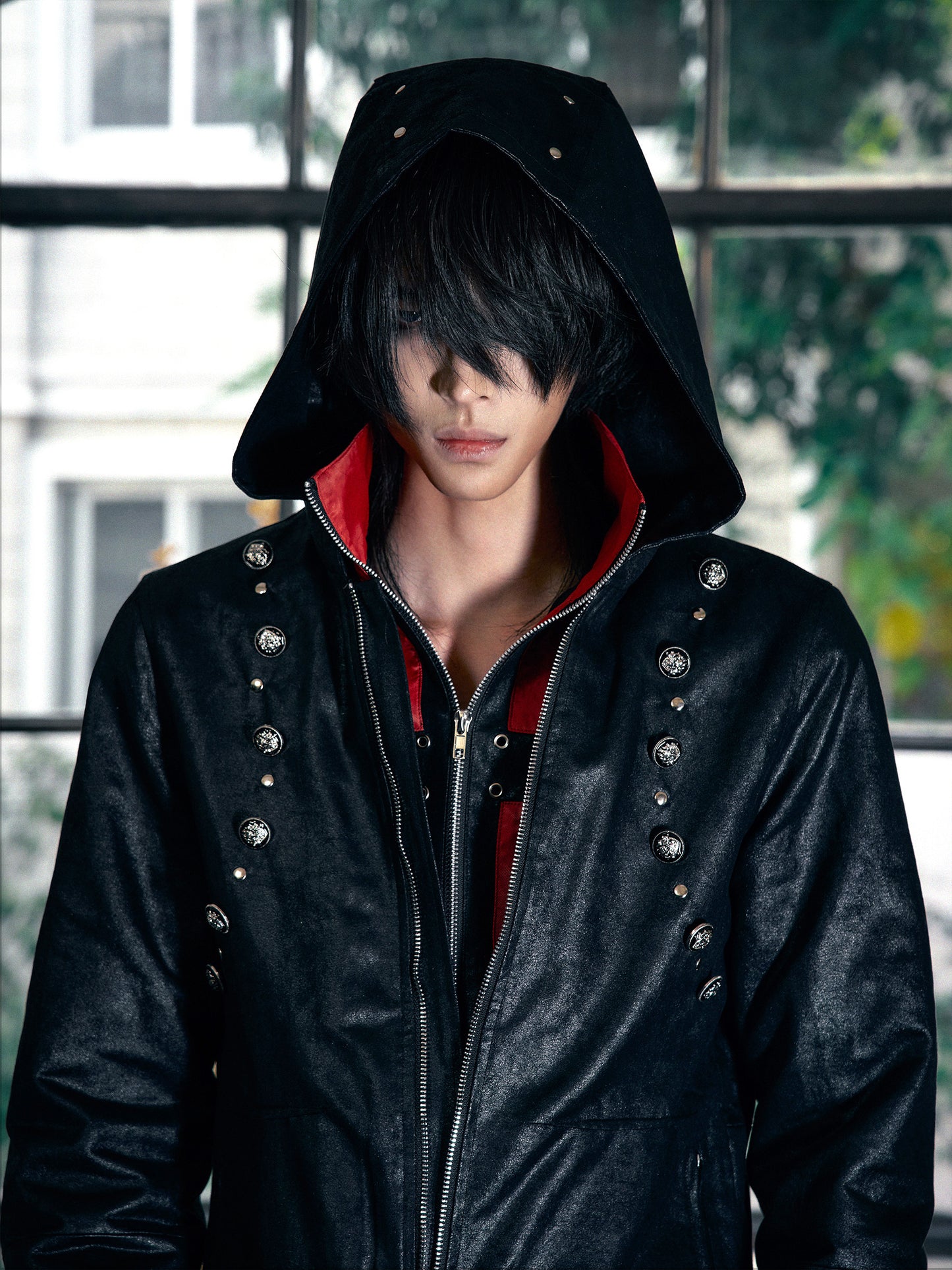 Hooded leather jacket jacket padded jacket