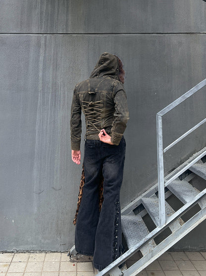 Y2K Fur Collar Hooded Denim Jacket