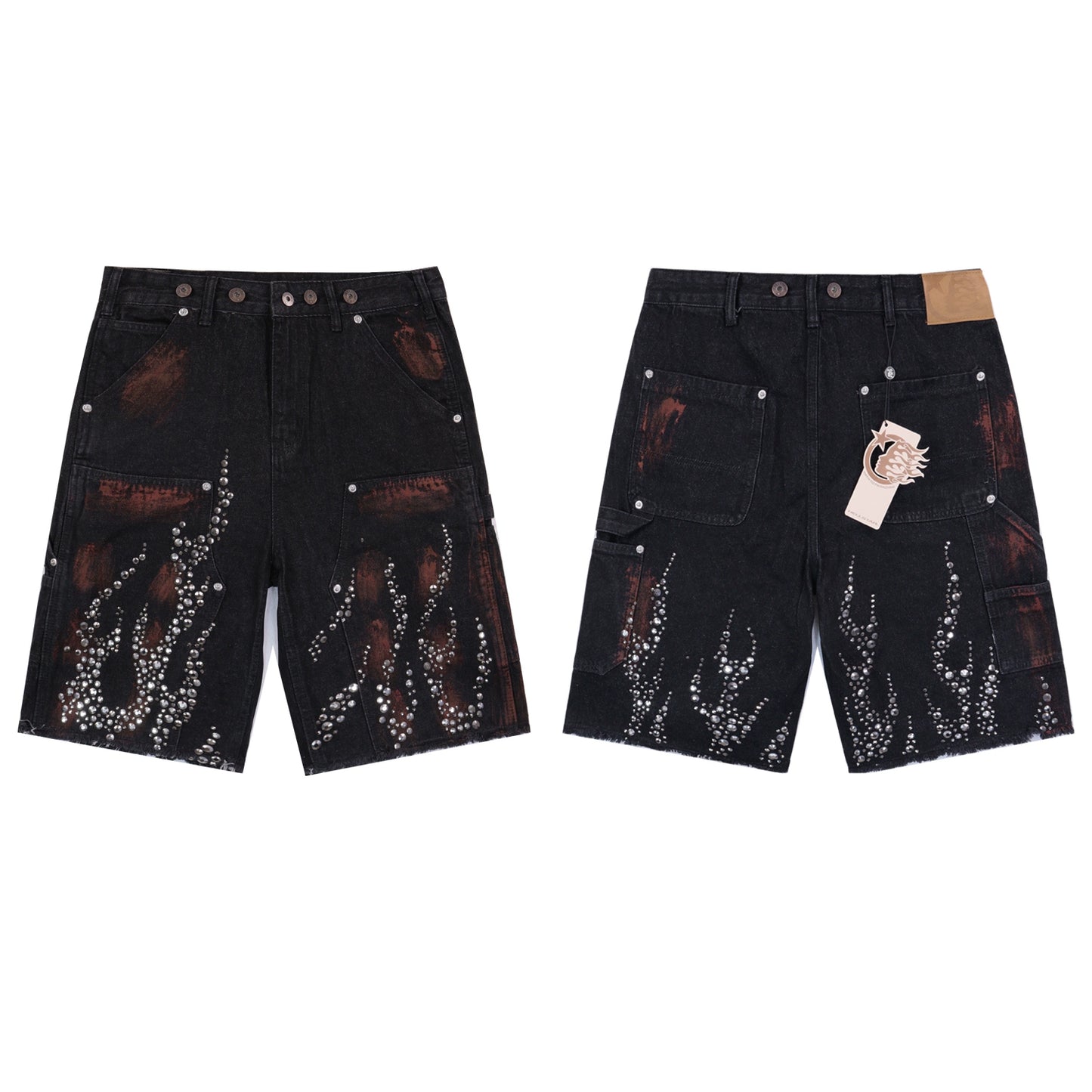 Flame Diamond Denim Shorts