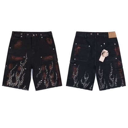 Flame Diamond Denim Shorts