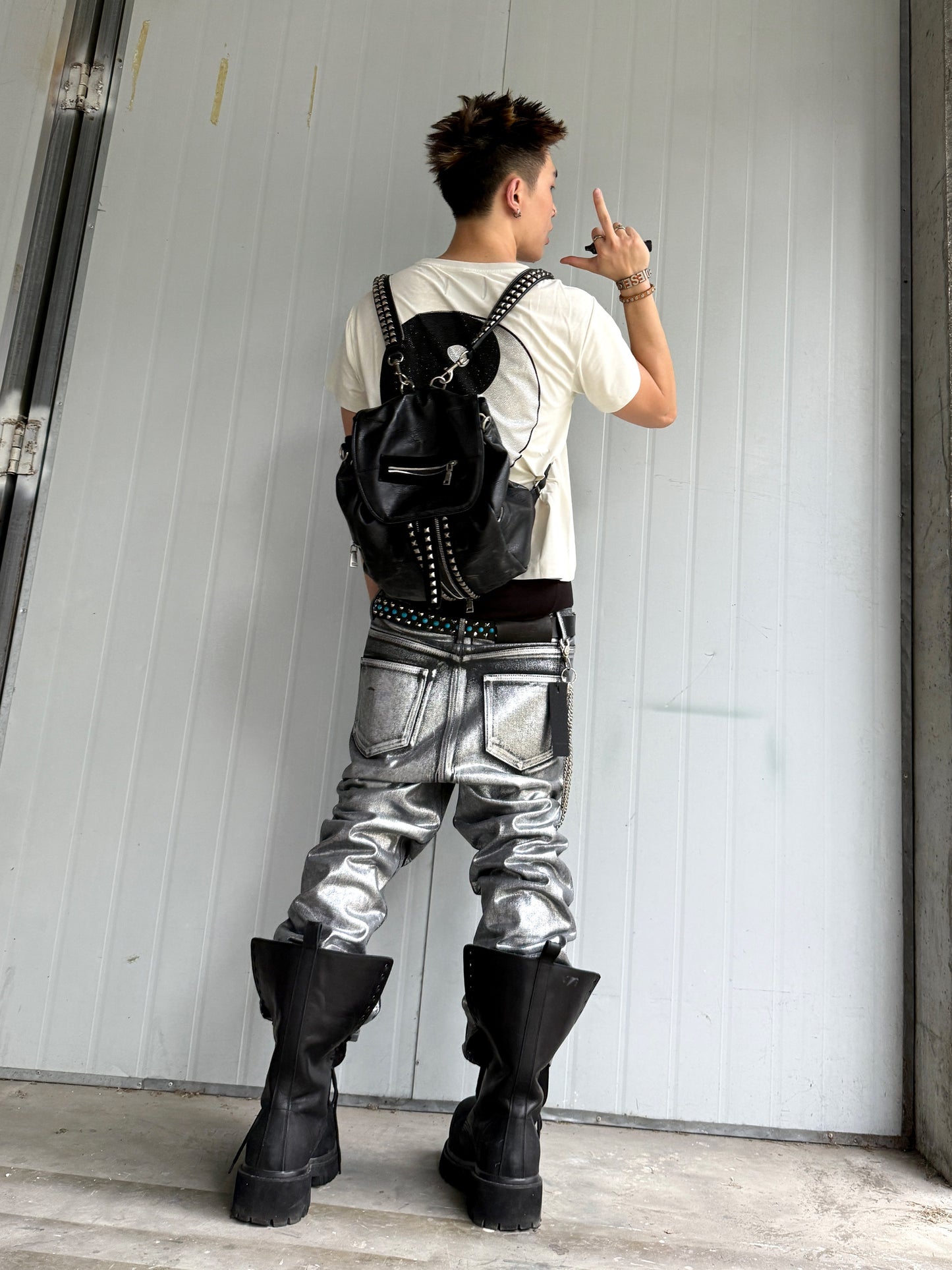 Silver Coated Frayed Bootcut Jeans