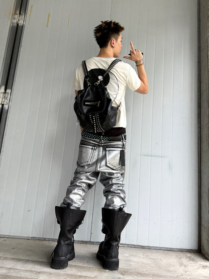 Silver Coated Frayed Bootcut Jeans