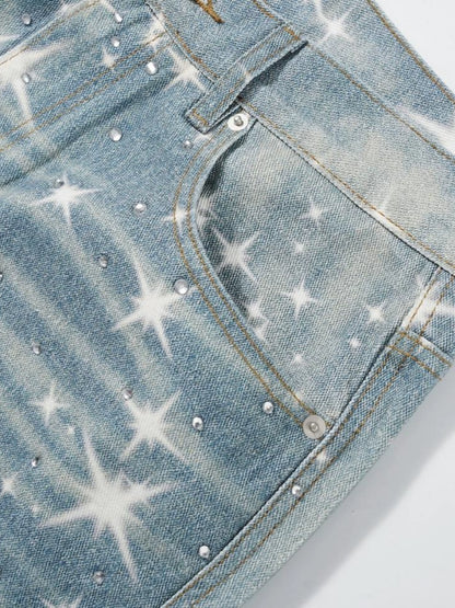 Star Print Washed Bootcut Jeans