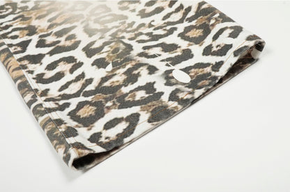 Leopard print loose wide-leg distressed gradient casual jeans