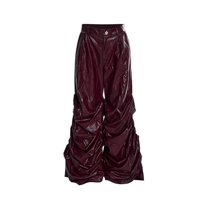 Wide-Leg PU Pleated Pants