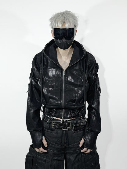 Waxed Black Hooded Zip Hoodie