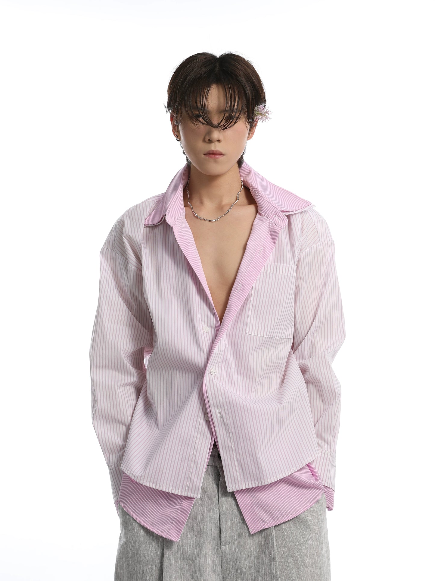 Double collar shirt (Blue / Pink)