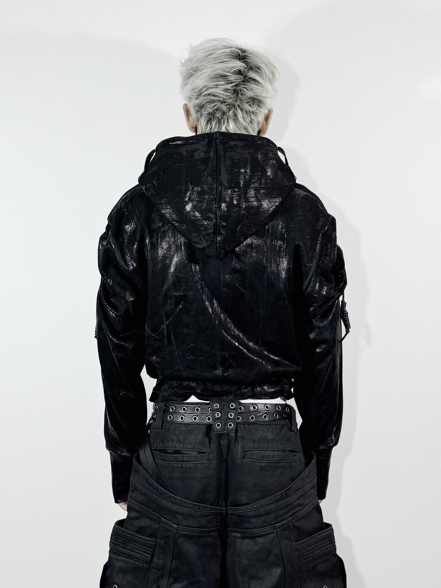 Waxed Black Hooded Zip Hoodie