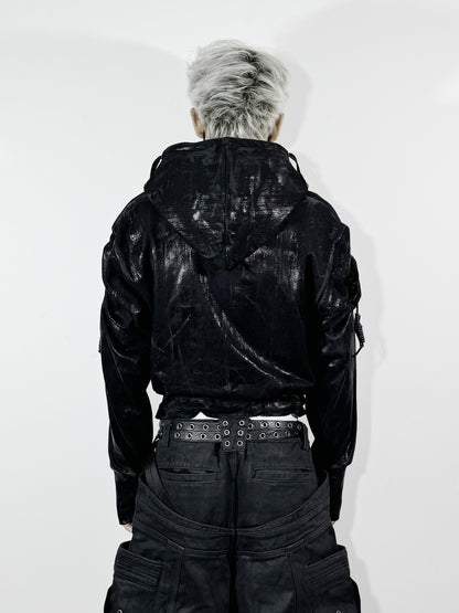 Waxed Black Hooded Zip Hoodie