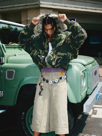 Army Green Camouflage Fur Jacket