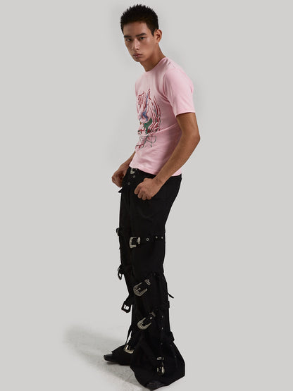 Punk Metal Buckle Strap Pants