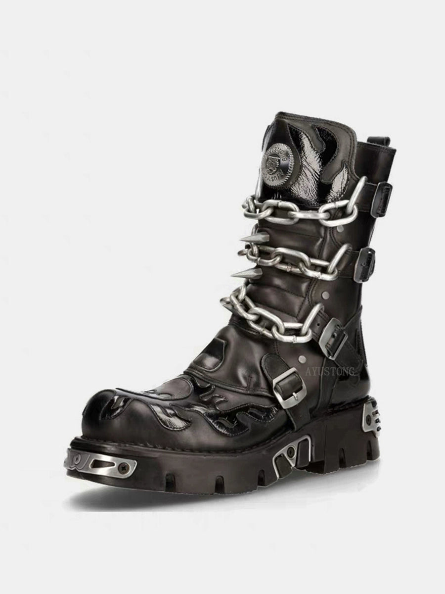 Metal Chain Punk Biker Boots (Black)