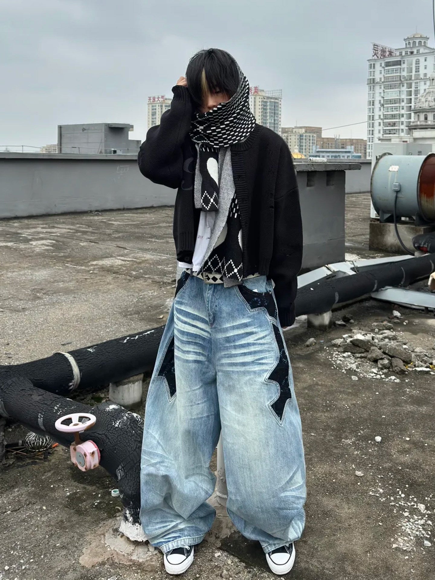 Leopard print navy blue flag cardigan sweater knit jacket