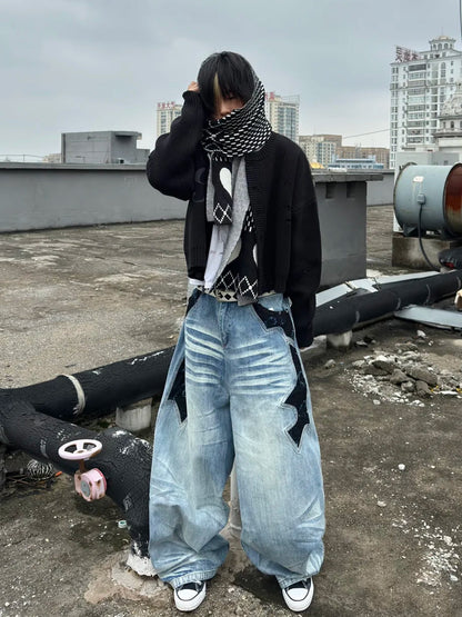 Leopard print navy blue flag cardigan sweater knit jacket