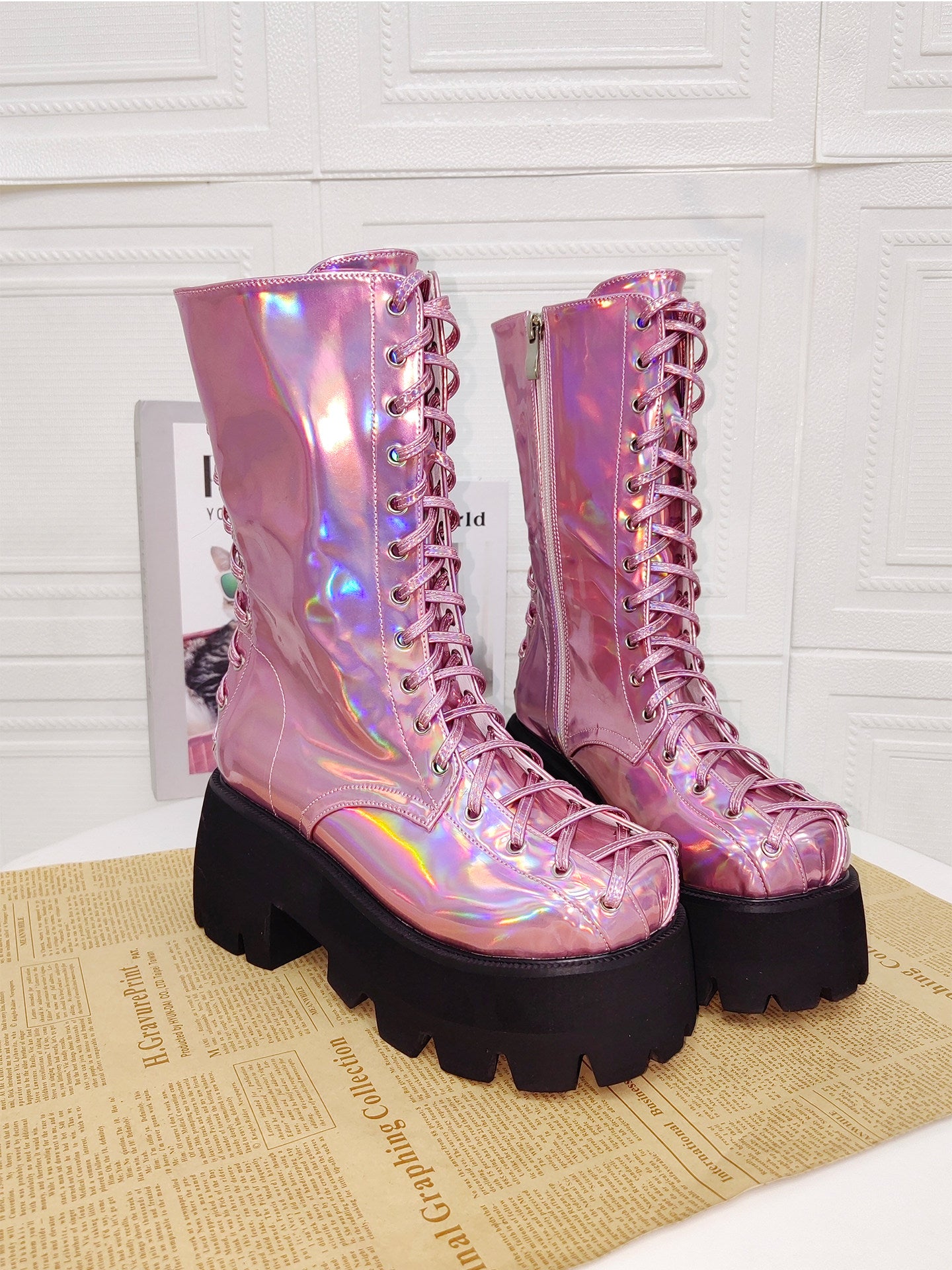 Holographic Punk Platform Mid Boots