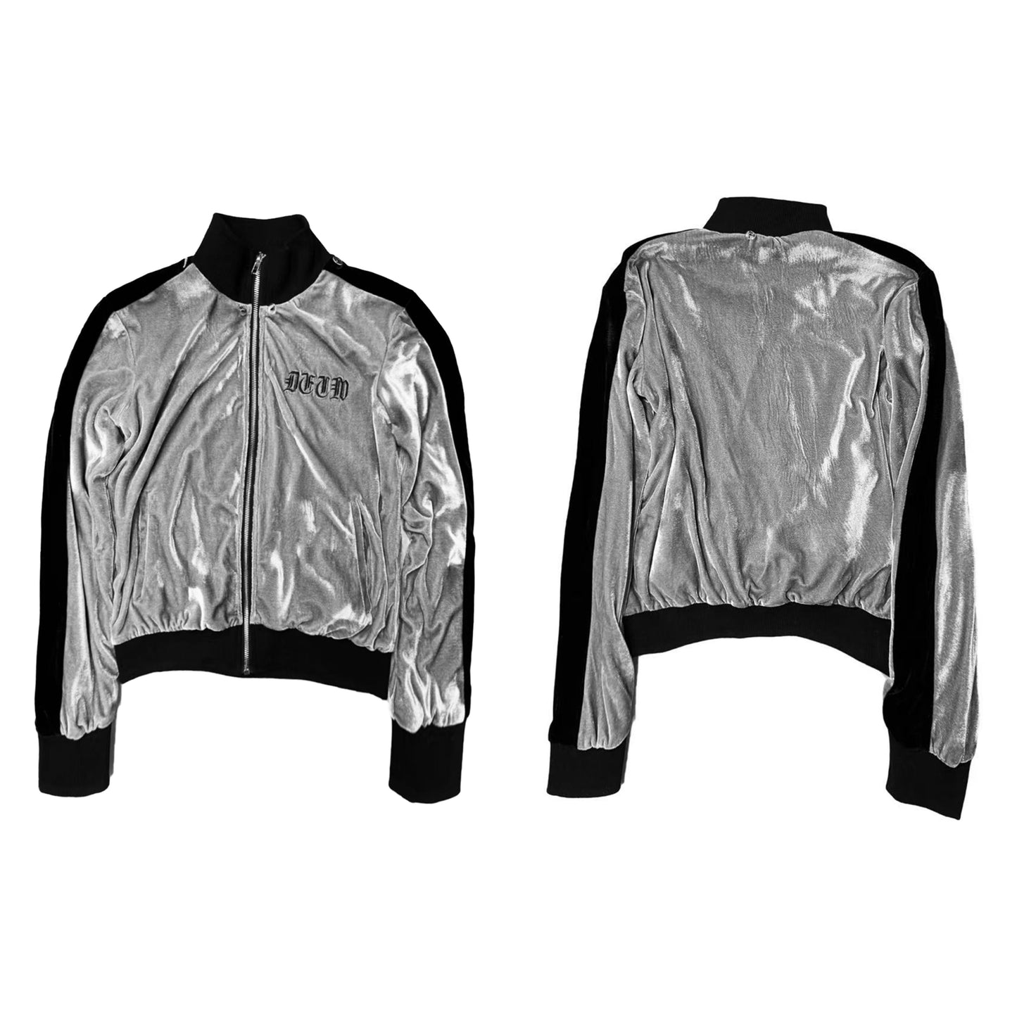 Silver Velvet 2000s Sport Vintage Street Zip Hooded Jacket