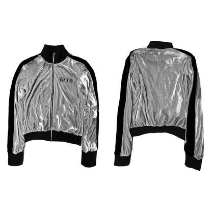Silver Velvet 2000s Sport Vintage Street Zip Hooded Jacket