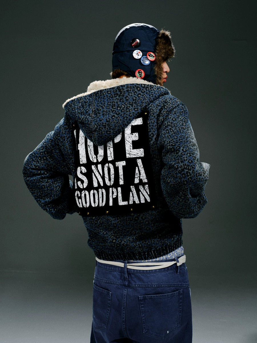 Blue Leopard Hooded Zip Jacket