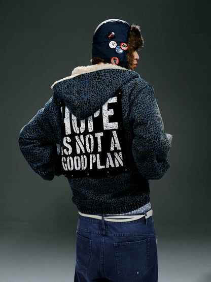 Blue Leopard Hooded Zip Jacket