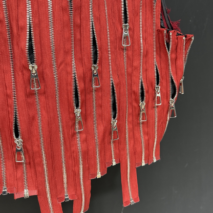 Trendy red zipper panel vest loose street vest