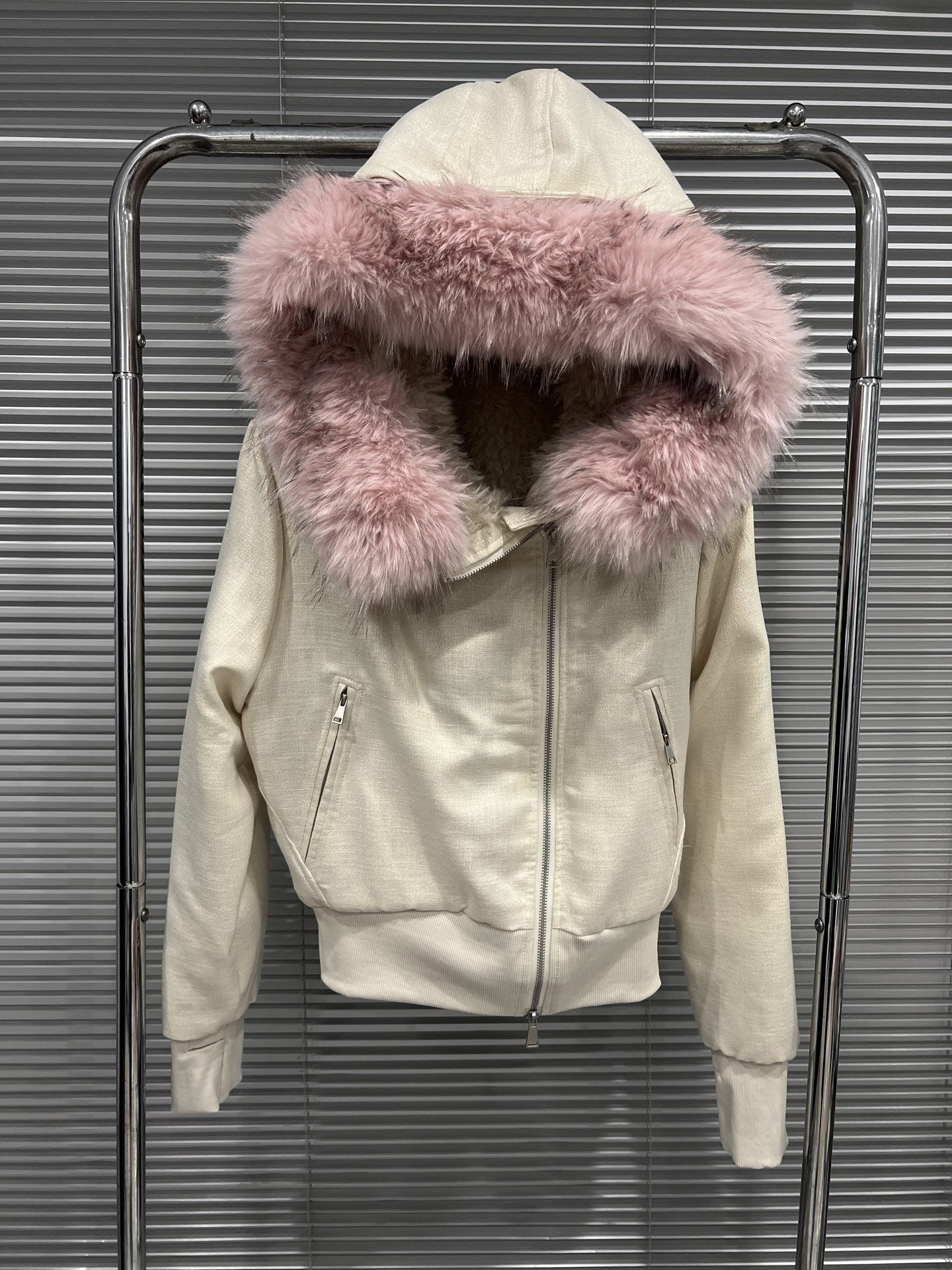 Fur collar hood loose slimming zipper flight jacket