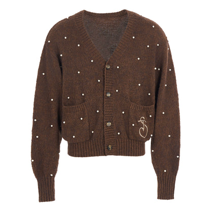 Tricolor Knit Cardigan yellow / brown / pink/