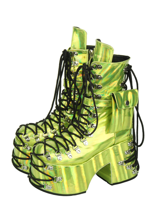 Laser Green Retro Platform Punk Boots