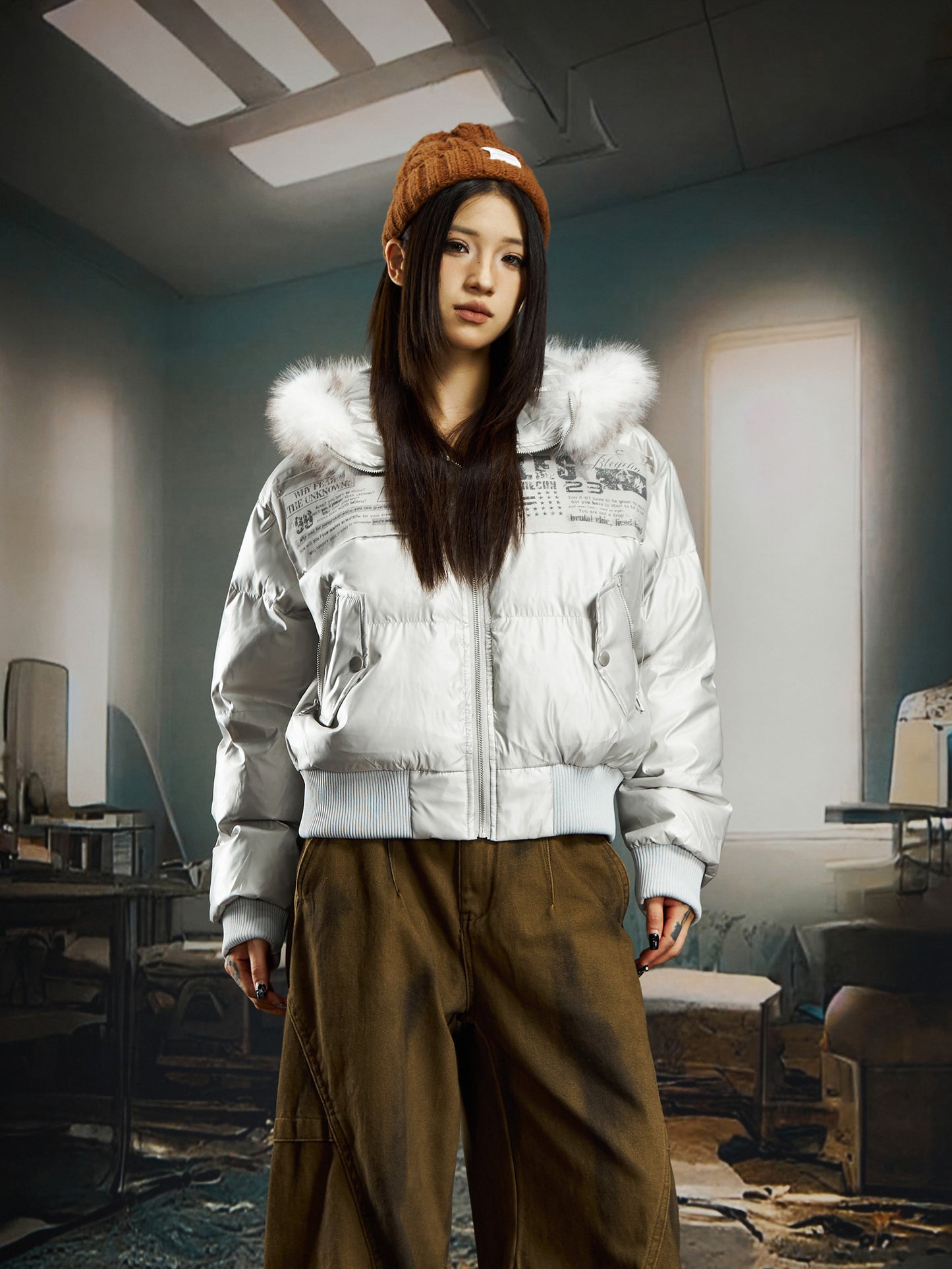 Fur collar ultra-short thickened warm cotton clothes