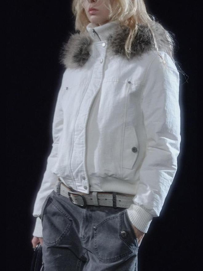 Large Fur Collar Cropped Cotton Jacket