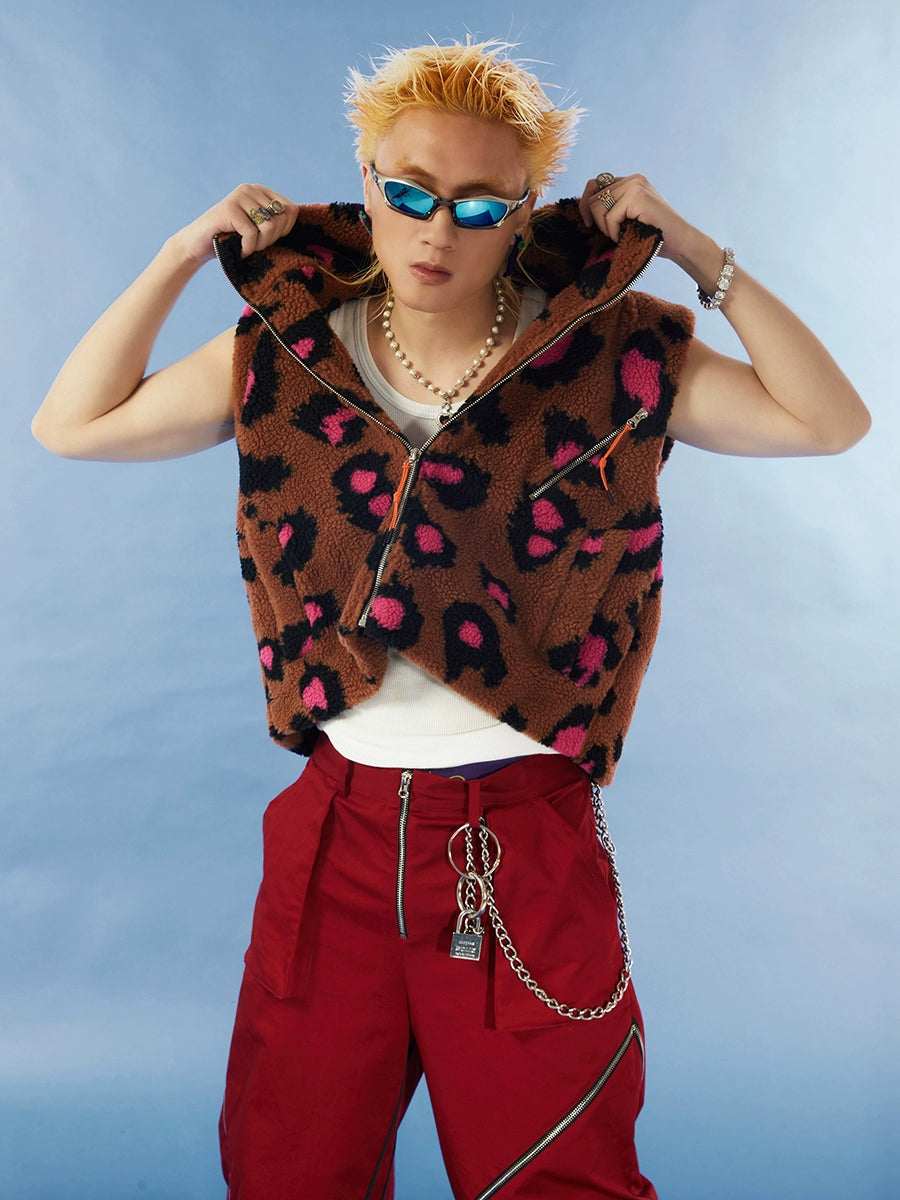 Punk Leopard Print Fur Vest