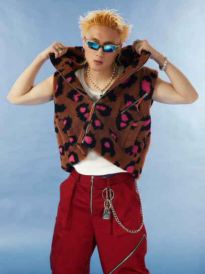 Punk Leopard Print Fur Vest