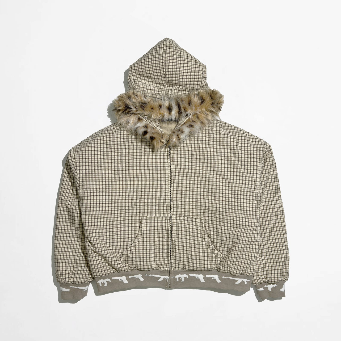 Leopard Print Cotton Suit Plaid Fur Collar Detachable Jacket