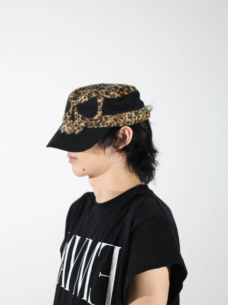 [PCCVISION] 3MAN0N kills leopard skull stitching embroidery vintage adjustable flat top curved brim hat
