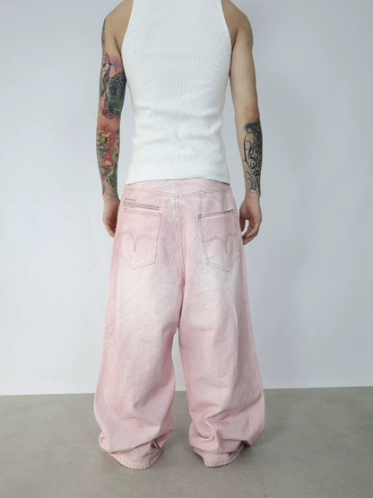 Pink Embroidery Denim Pants