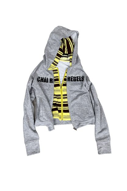 Star Embroidered Contrast Stripe Fake Two-Piece Zip Hoodie