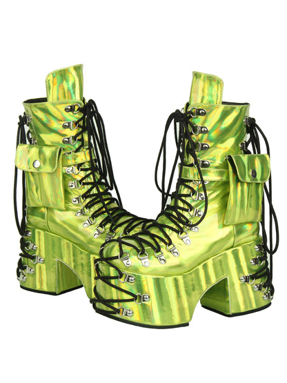 Laser Green Retro Platform Punk Boots