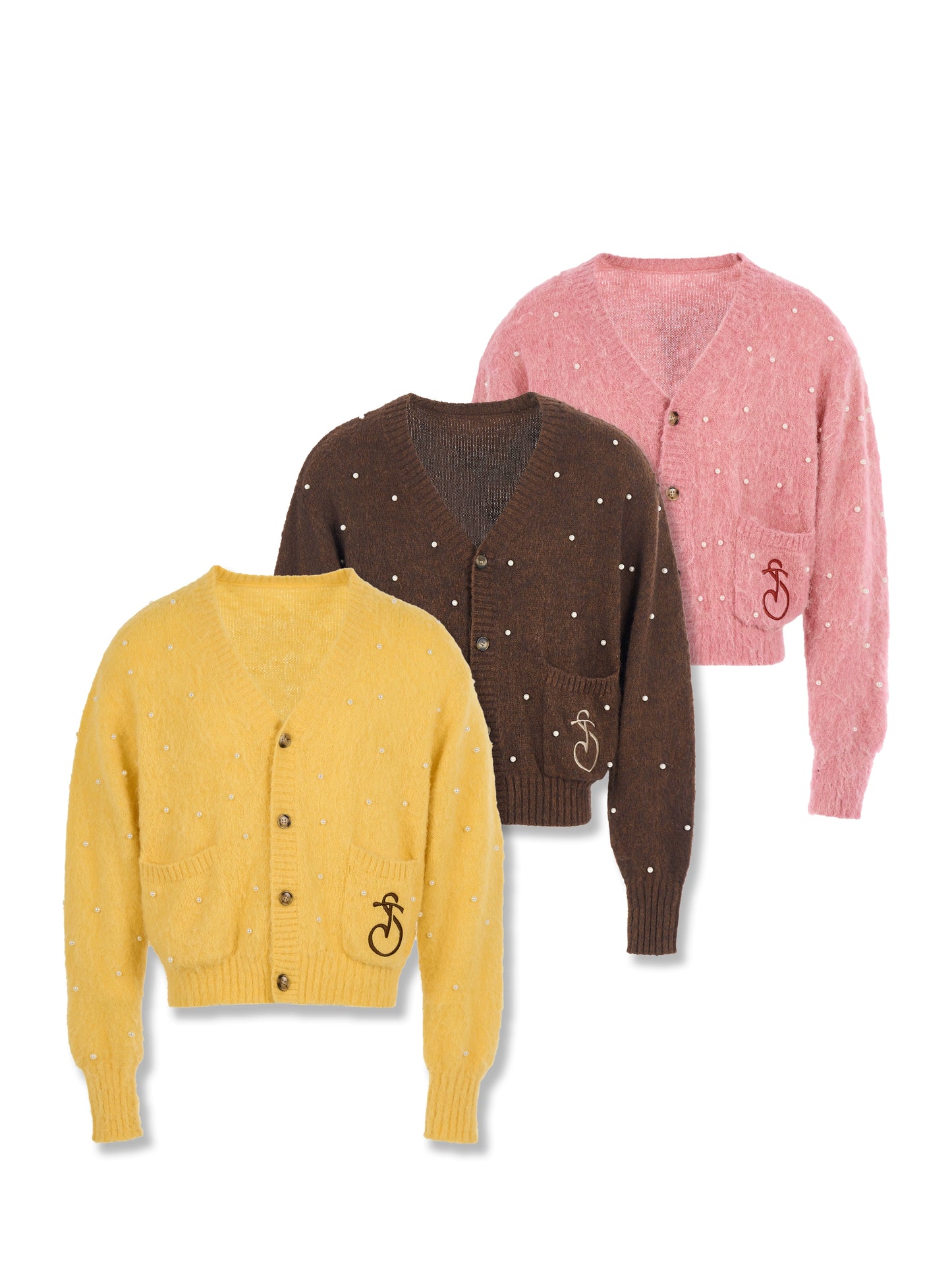 Tricolor Knit Cardigan yellow / brown / pink/