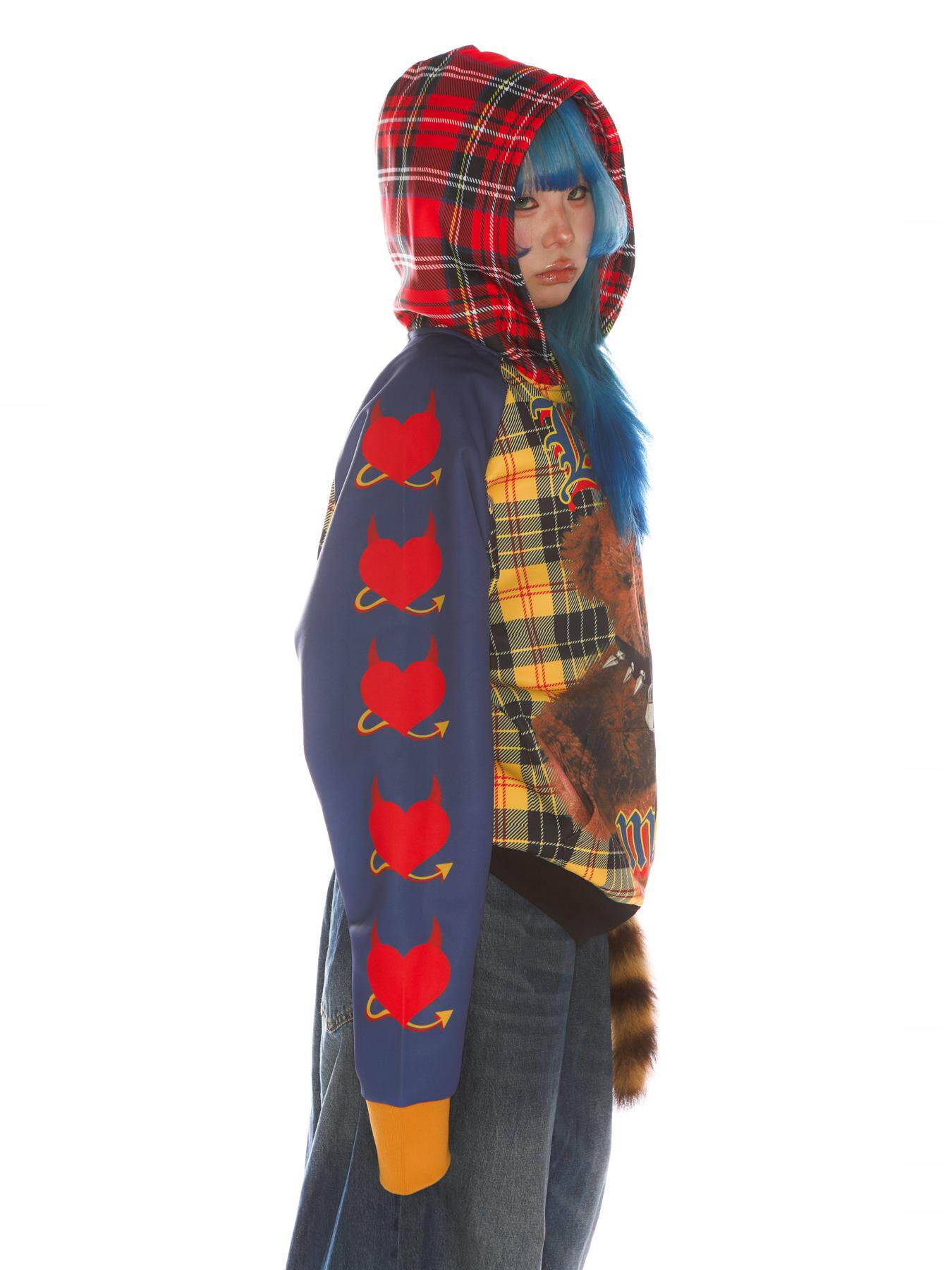 American punk bear baggy checked velvet jacket