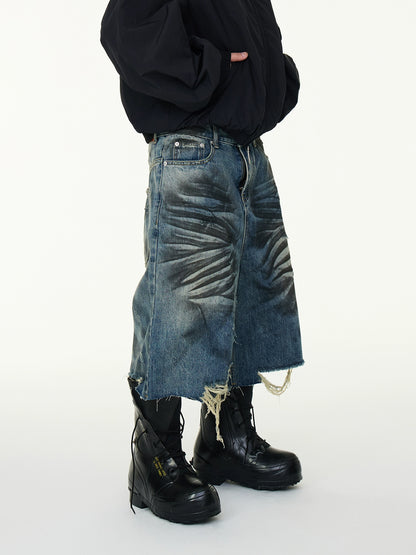 Washed Distressed Denim Shorts