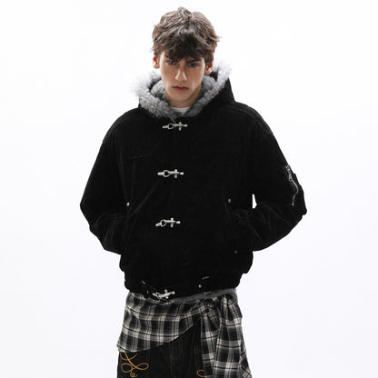 American design sense buckle ooded casual thick jacket