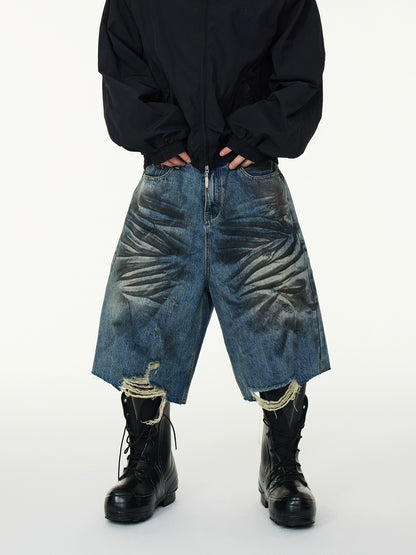 Washed Distressed Denim Shorts